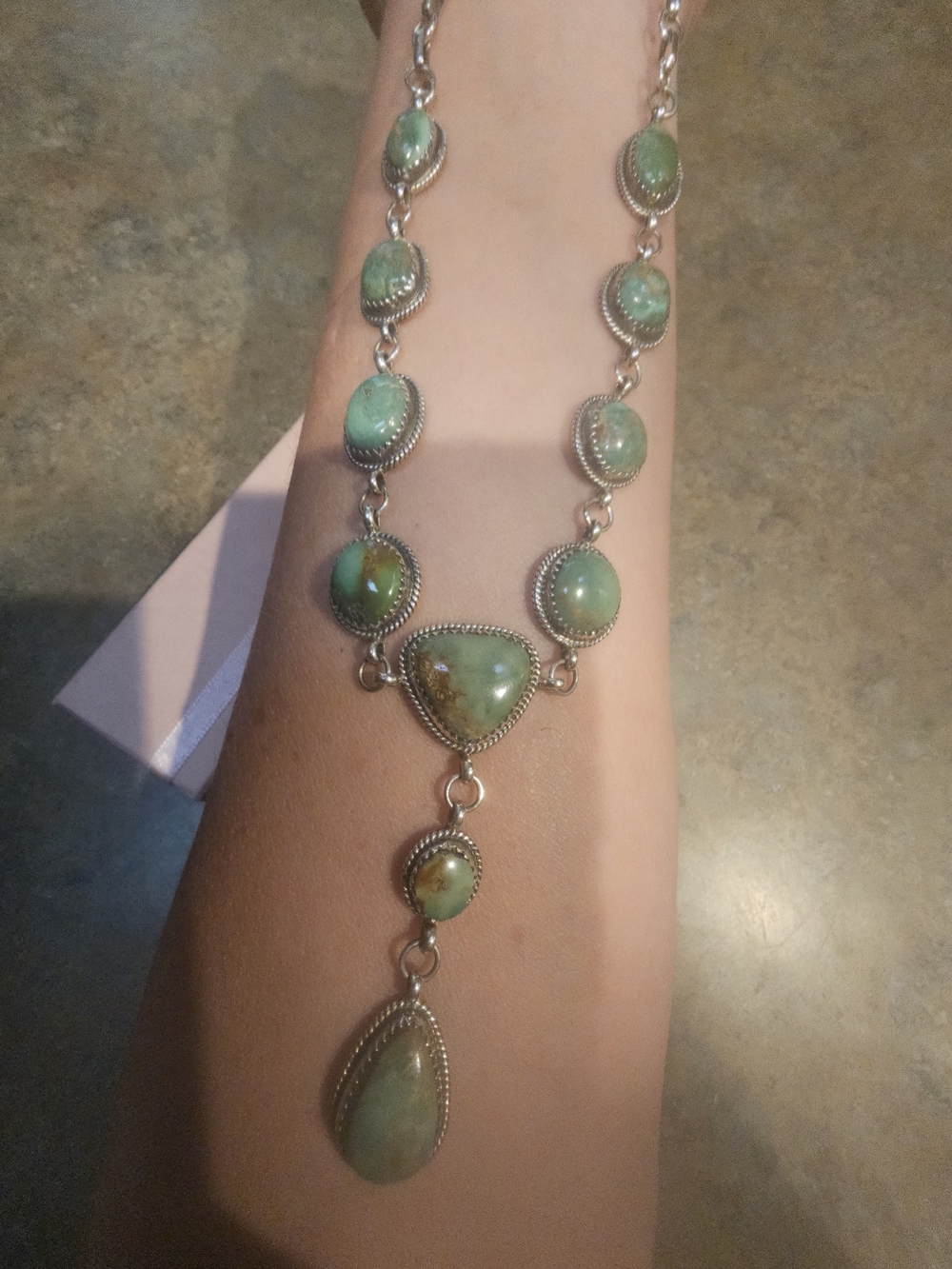 Vintage Navajo Green Turquoise Drop Necklace